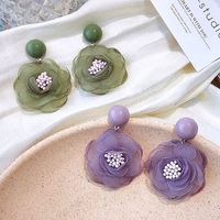 Korean Fashion Retro Chiffon Flower Sweet Alloy Stud Earrings main image 1