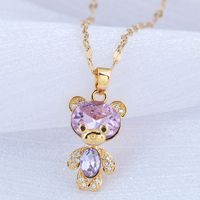 Exquisite Korean Fashion Sweet Ol Simple Flash Diamond Bear Women's Copper Necklace sku image 2