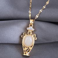 Exquisite Korean Fashion Sweet Ol Simple Vase Jade Copper Necklace For Women main image 2