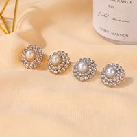 Runde Perle Sonnenblume Voller Diamant Mode Zwei-platten-diamant Eingelegte Zirkon Ohrringe main image 5