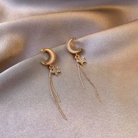 S925 Silver Star Tassel Inlaid White Mother-of-pearl Moon Long Earrings main image 1