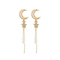 S925 Silver Star Tassel Inlaid White Mother-of-pearl Moon Long Earrings main image 6