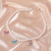 Perle Bunte Schmetterling Schlüsselbein Kette Einfache Kurze Damen Halskette main image 3
