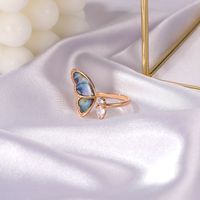 New Fantasy Seashell Wings Colorful Butterfly Micro-inlaid Zircon Copper Open Ring main image 3