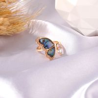 New Fantasy Seashell Wings Colorful Butterfly Micro-inlaid Zircon Copper Open Ring main image 4