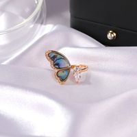 New Fantasy Seashell Wings Colorful Butterfly Micro-inlaid Zircon Copper Open Ring main image 5