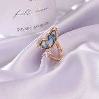 New Fantasy Seashell Wings Colorful Butterfly Micro-inlaid Zircon Copper Open Ring main image 6