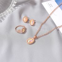 New Fashion Moonstone Opal Pendant Necklace Ring Earrings Set Bridal Jewelry main image 5