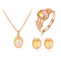 New Fashion Moonstone Opal Pendant Necklace Ring Earrings Set Bridal Jewelry main image 6
