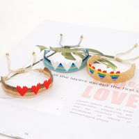 Rice Bead Woven Rainbow Gradient 3 Love Wide Bracelet For Women Wholesale main image 1