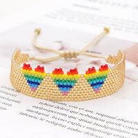 Rice Bead Woven Rainbow Gradient 3 Love Wide Bracelet For Women Wholesale main image 4