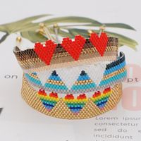 Rice Bead Woven Rainbow Gradient 3 Love Wide Bracelet For Women Wholesale main image 5
