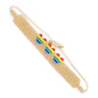 Rice Bead Woven Rainbow Gradient 3 Love Wide Bracelet For Women Wholesale main image 6