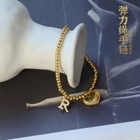 Trendy Wild Letter R Peach Heart Pendant Hand Ornament Titanium Steel Bracelet For Women main image 4