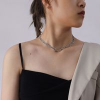 Minimalist Style Cross Chain Flower Pearl Silver Full Diamond Titanium Steel Bracelet Necklace Set For Women main image 4