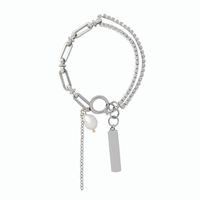 Minimalist Style Cross Chain Flower Pearl Silver Full Diamond Titanium Steel Bracelet Necklace Set For Women main image 3