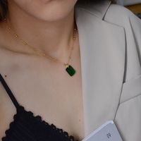 Retro Light Luxury All-match Peacock Emerald Gem Pendant Minimalist Titanium Steel Necklace main image 5