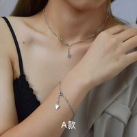 Fashion Tide Round Heart Sleeve Titanium Steel Twist Piece Ring Necklace Bracelet Clavicle Chain Set main image 6