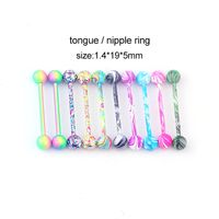 10 Colors Body Piercing Jewelry Stainless Steel Water Grain Paint Tongue Nails Breast Ring main image 3