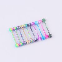 10 Colors Body Piercing Jewelry Stainless Steel Water Grain Paint Tongue Nails Breast Ring main image 4
