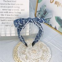 Korean Dongdaemun New Single-layer Bow Cloth Headband Simple Clamp Color Denim Wide-edged Headband Wholesale main image 5