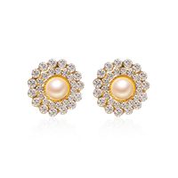 Runde Perle Sonnenblume Voller Diamant Mode Zwei-platten-diamant Eingelegte Zirkon Ohrringe sku image 1