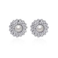 Runde Perle Sonnenblume Voller Diamant Mode Zwei-platten-diamant Eingelegte Zirkon Ohrringe sku image 2