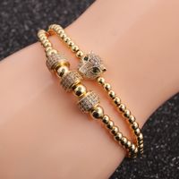 New Leopard Head Crown Micro-inlaid Leopard Head Wheel Copper Men's Bracelet Set sku image 5