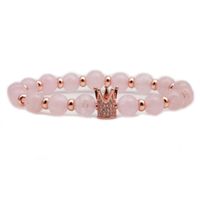 White-barked Pine Tiger Eye Pink Crystal Micro Inlaid Zircon Crown Couple Bracelet Copper Bead Beaded Diy Bracelet sku image 2