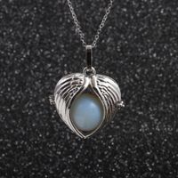 Sweater Chain Stainless Steel Angel Wings Round Bead Pendant Necklace main image 3