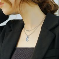 Korean Fashion Heart Smiling Face Square Brand Ladies Double-layer Titanium Steel Necklace main image 6