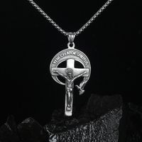 Collier Religieux Classique Jésus Croix Paix Colombe Lune Acier Titane Hommes En Gros main image 3