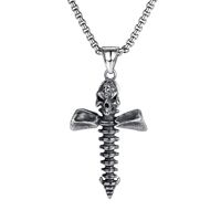 Classic Creative Skull Screw Pattern Cross Pendant Men's Titanium Steel Necklace Wholesale main image 2