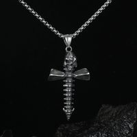 Classic Creative Skull Screw Pattern Cross Pendant Men's Titanium Steel Necklace Wholesale main image 3