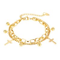 Fashion Titanium Steel Double Layer Ladies Cross Round Bead Pendant Bracelet Wholesale main image 6