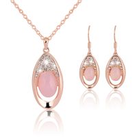 Außenhandel Hot Sale Halskette Ohrringe Natürlicher Kristall Hibiskus Stein Rosa Kristall Damen Schmuck Set Dekorationen Göttin Schmuck sku image 1