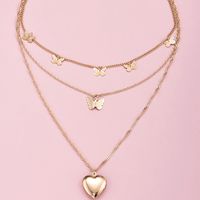 Butterfly Love Heart Pendant Multilayer Women's Necklace main image 3
