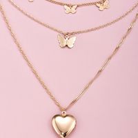 Butterfly Love Heart Pendant Multilayer Women's Necklace main image 4
