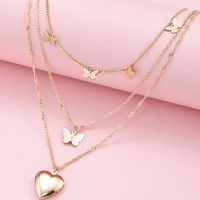 Butterfly Love Heart Pendant Multilayer Women's Necklace main image 5