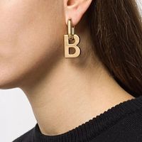 Gold Finish Brass Retro B Letter Pendant Hoop Earrings Wholesale main image 1