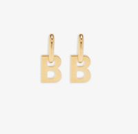 Gold Finish Brass Retro B Letter Pendant Hoop Earrings Wholesale main image 6