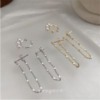 Korean Simple Ear Bone Clip Two-piece Metal Tassel Pearl  Earrings Set Wholesale main image 5