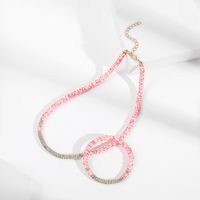Fashion Pink Soft Ceramic 6mm Clavicle Chain Women's Short Necklace Bracelet Set main image 4