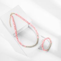 Fashion Pink Soft Ceramic 6mm Clavicle Chain Women's Short Necklace Bracelet Set main image 5