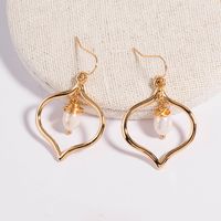 Gold Copper Wire Wrapped Natural Pearl Ear Hooks Peach Heart Metal Texture Earrings Earrings  Wholesale main image 1