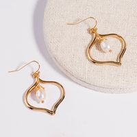 Gold Copper Wire Wrapped Natural Pearl Ear Hooks Peach Heart Metal Texture Earrings Earrings  Wholesale main image 4