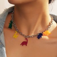 Cute Fun Resin Dinosaur Pendant  Silver Chain Women's Necklace main image 3