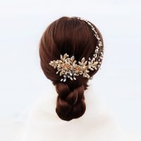 Hollow Flower Pearl Hair Comb Vintage Golden Long Handmade Hair Band Comb Wholesale main image 3