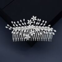 Three-dimensional Floral Leaf Zircon Hair Comb Bridal Hair Insert Comb Wholesale main image 1
