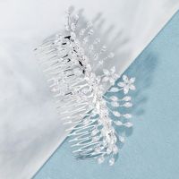 Three-dimensional Floral Leaf Zircon Hair Comb Bridal Hair Insert Comb Wholesale main image 4